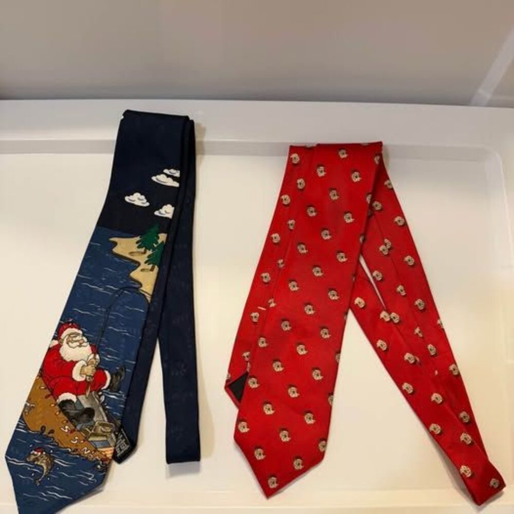 Vintage Christmas Ties Bundle | Hallmark Fishing Santa & John Henry Silk